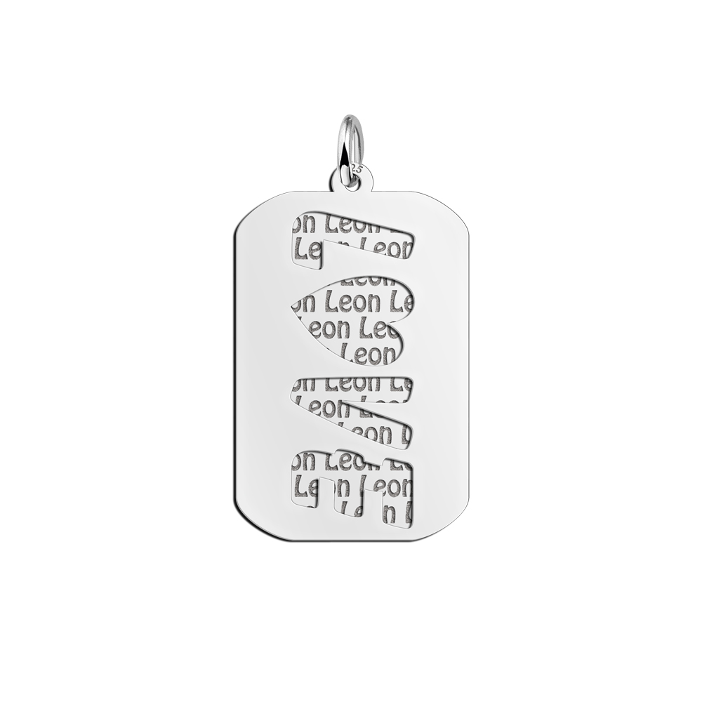 Zilveren naamhanger 2-delig Love dogtag