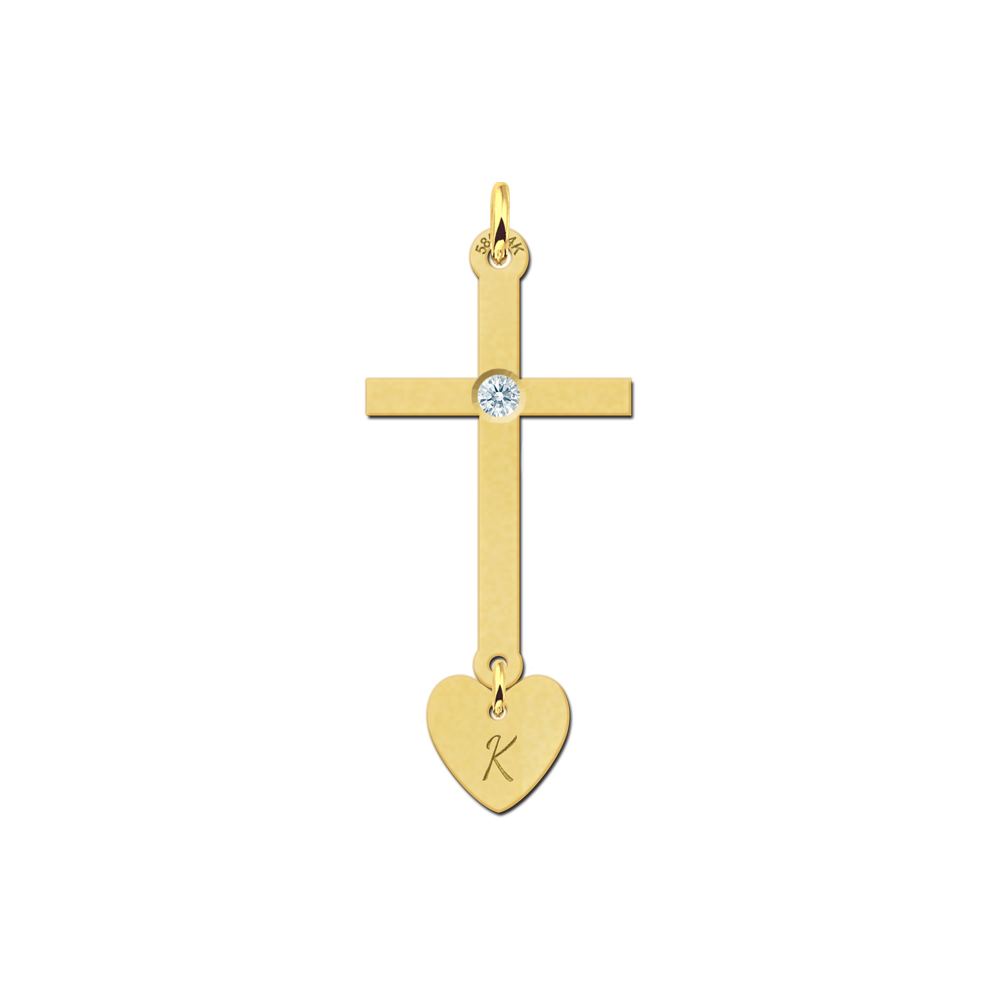 Gouden communie kruis met hart en zirkonia