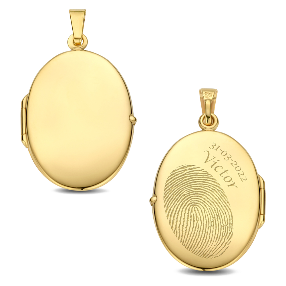 Gouden Medaillon in ovale vorm met gravure - groot