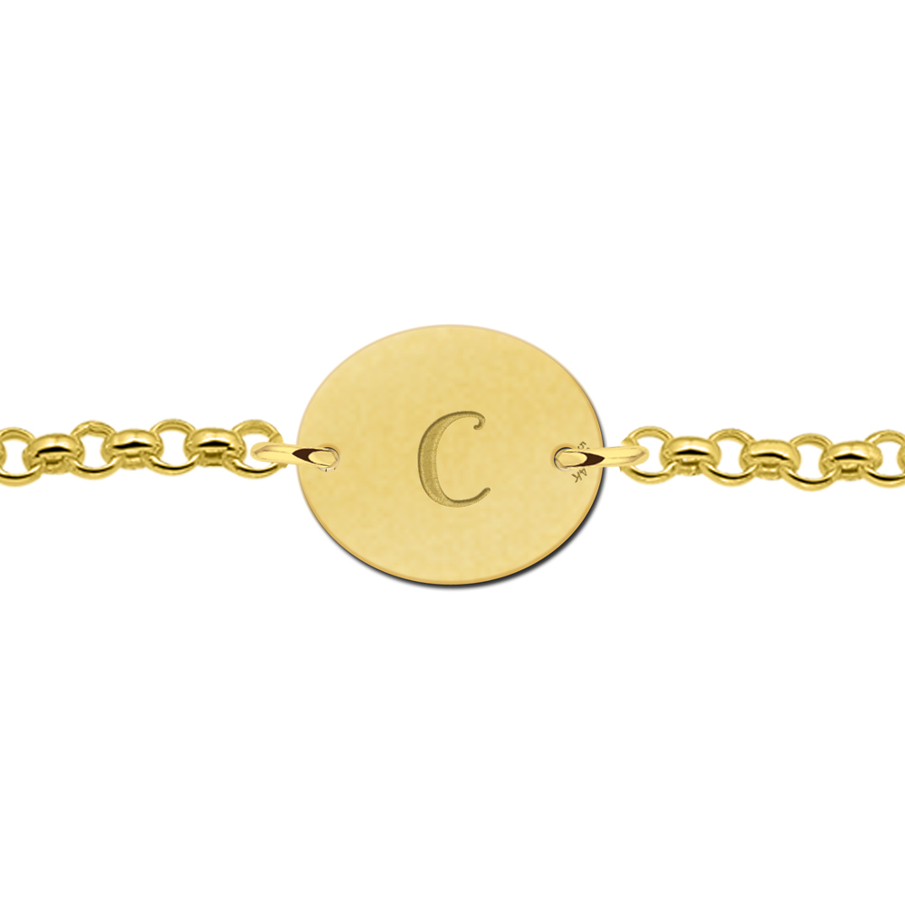 Gouden armbandje met letter ovaal