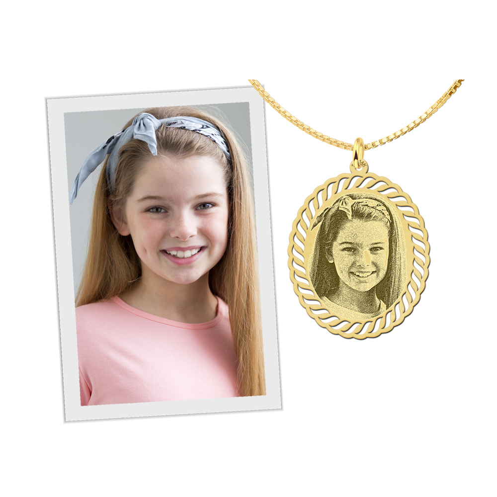 Ovale hanger met foto goud