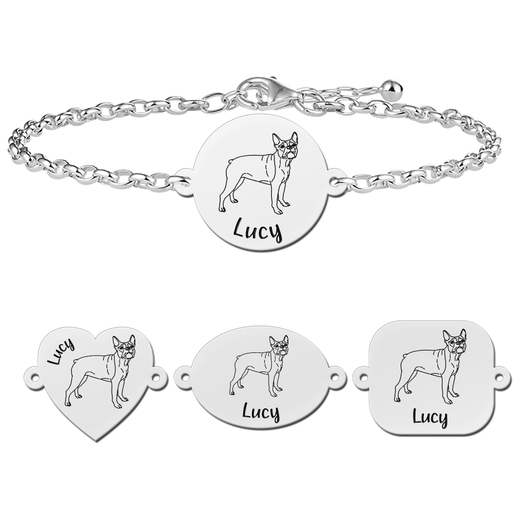 Zilveren honden armband Boston Terrier