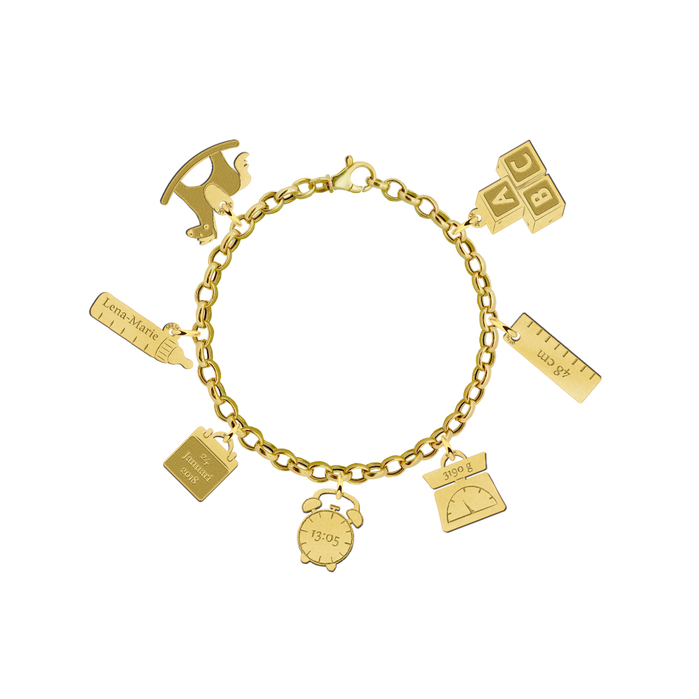 Gouden bedelarmband met zeven geboorte bedels