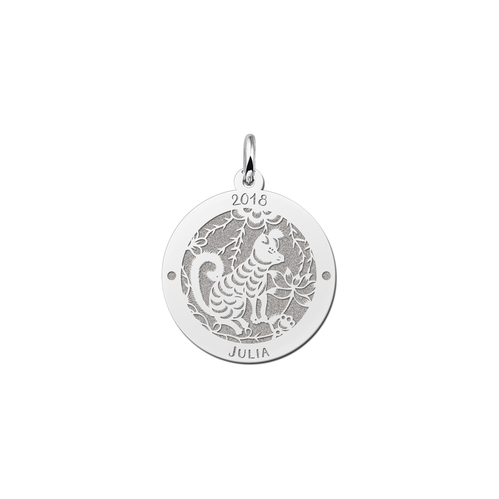 Zilveren ronde hanger chinese sterrenbeeld Hond