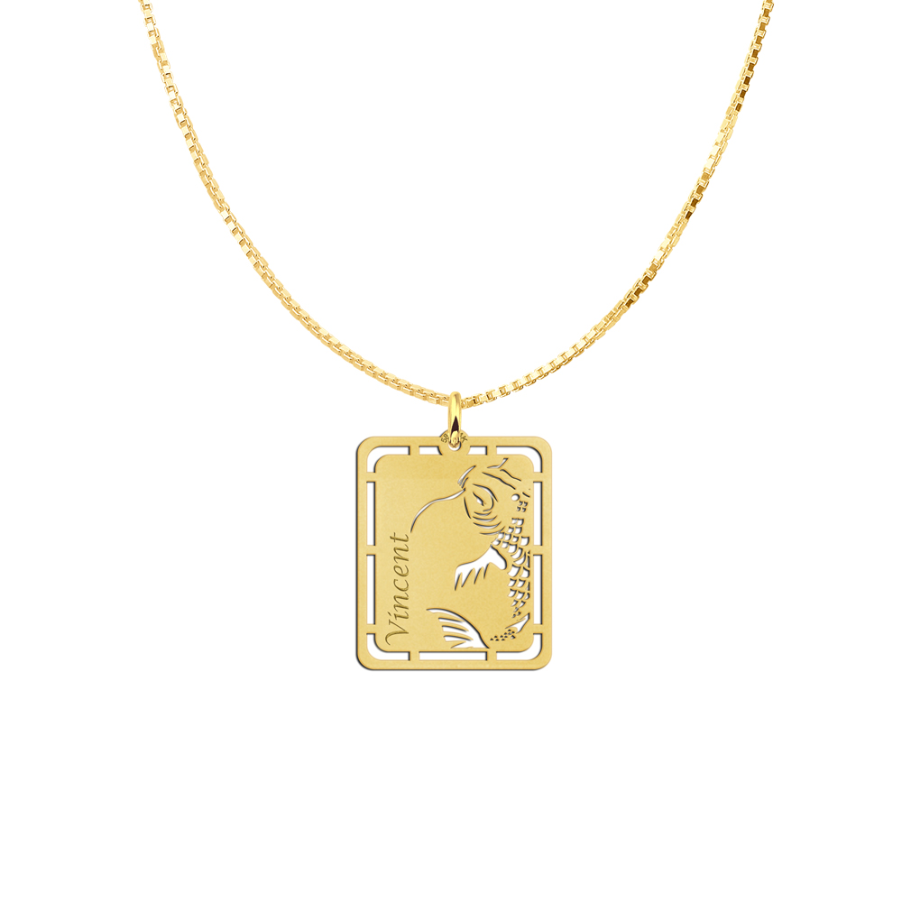 Gouden hanger met koi vis en naamgravure