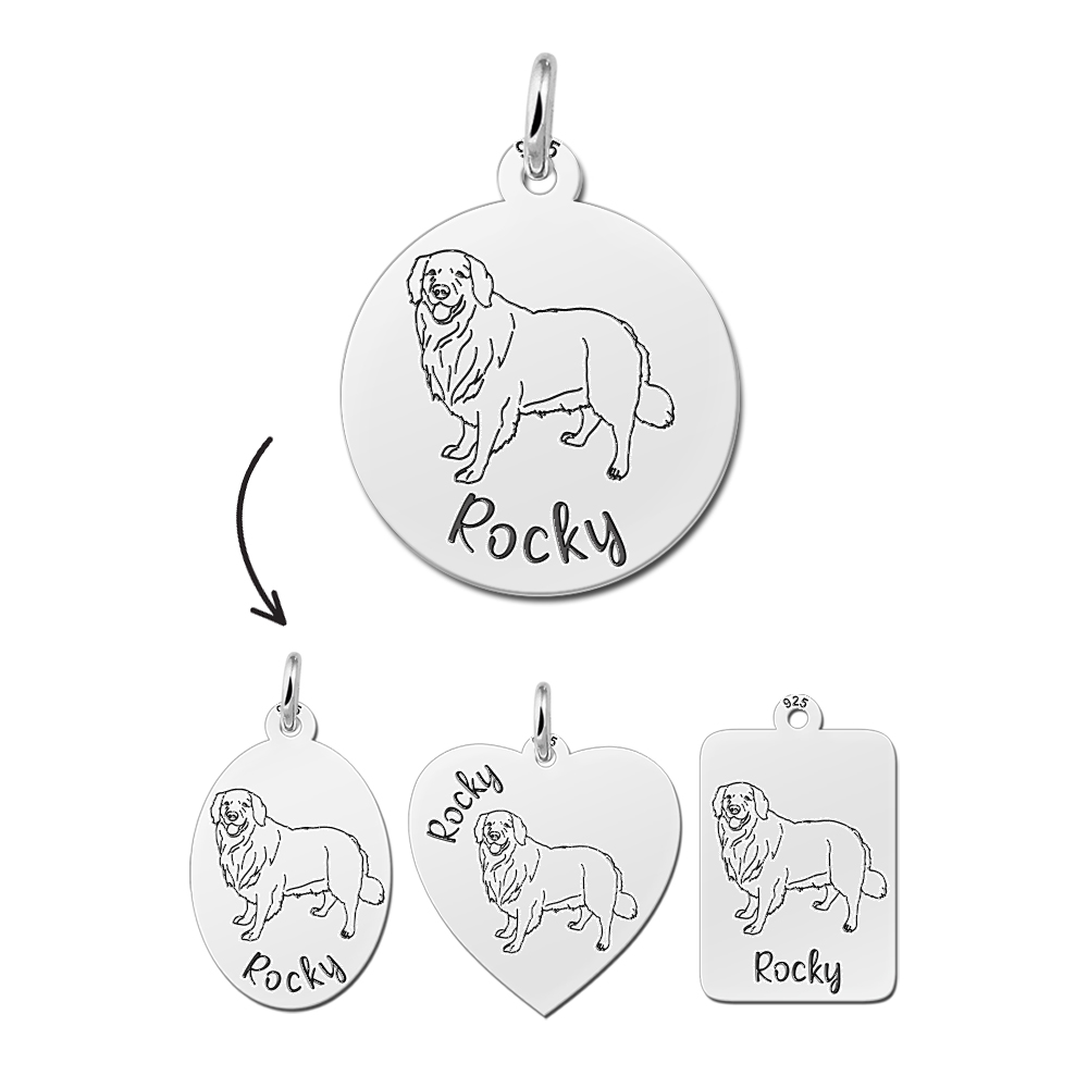 Zilveren naam ketting met hond Golden Retriever