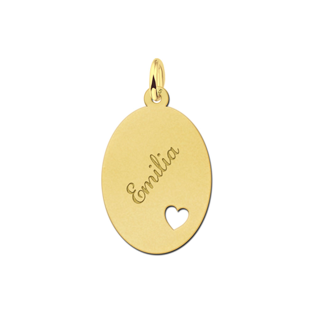 Vergulde ovale hanger met hartje