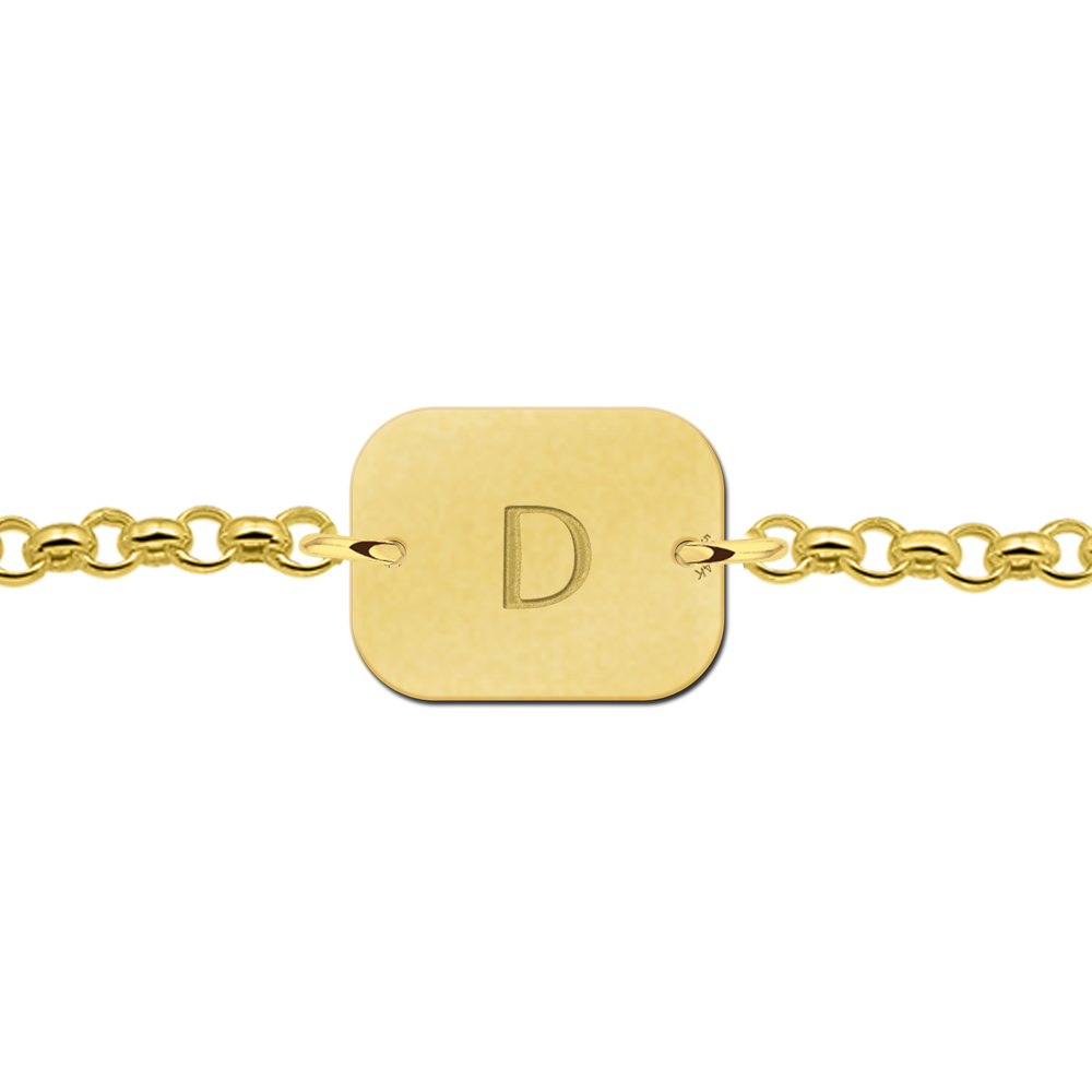 Gouden initial armband rechthoek