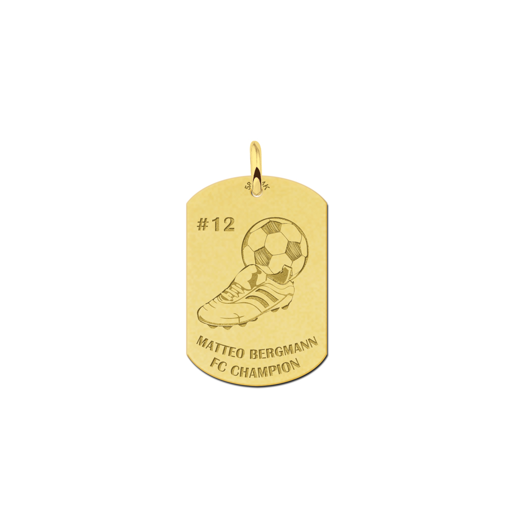 Sporthanger voetbal dogtag goud