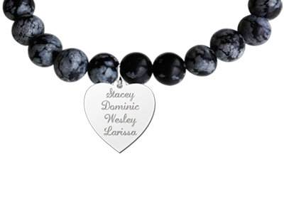 Armband halfedelsteen Obsidian Snowflake met zilveren hart hanger