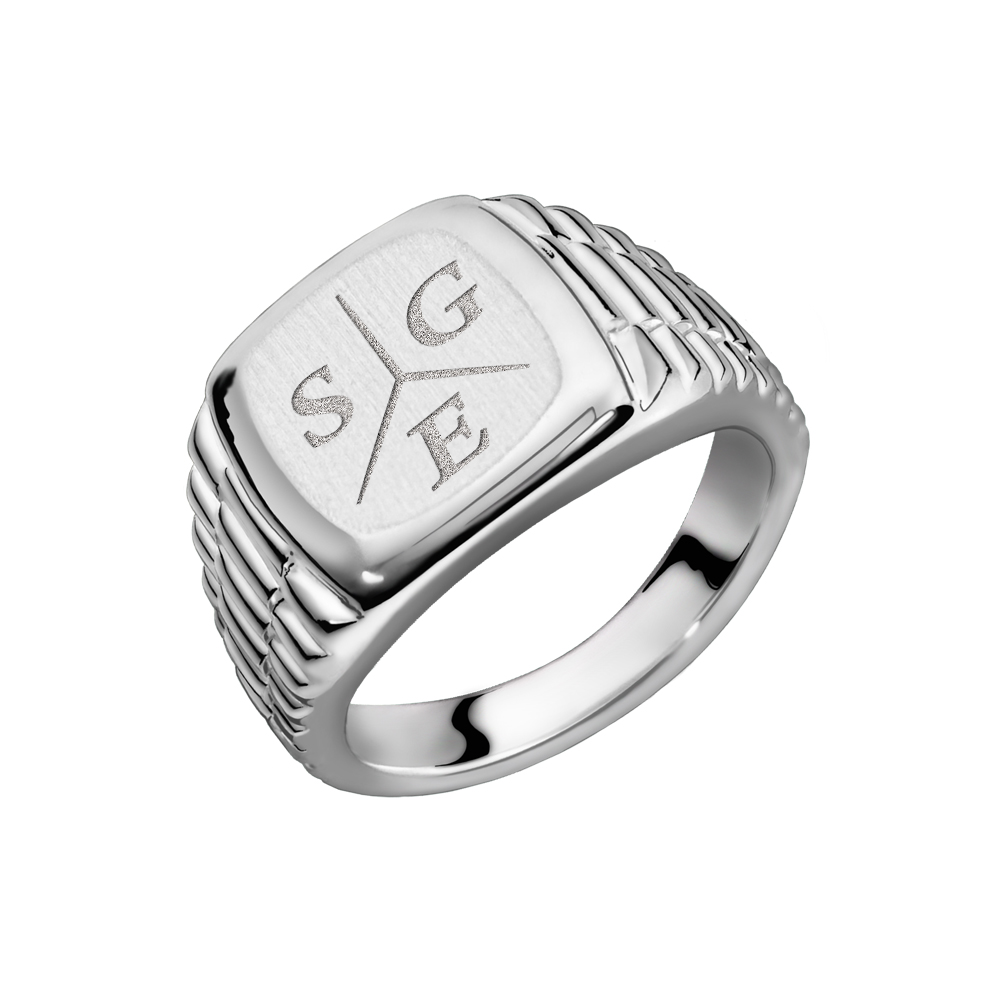Zilveren zegelring rolex stijl met gravure