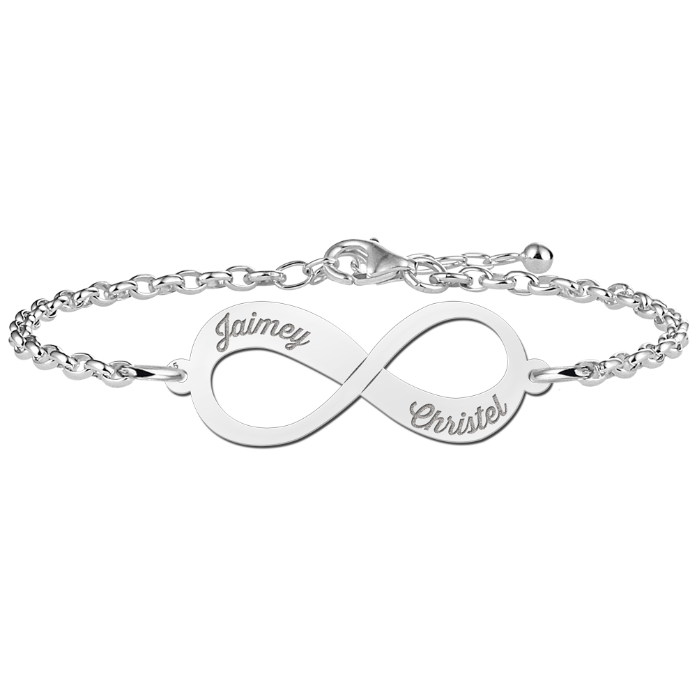 Zilveren infinity armband met twee namen