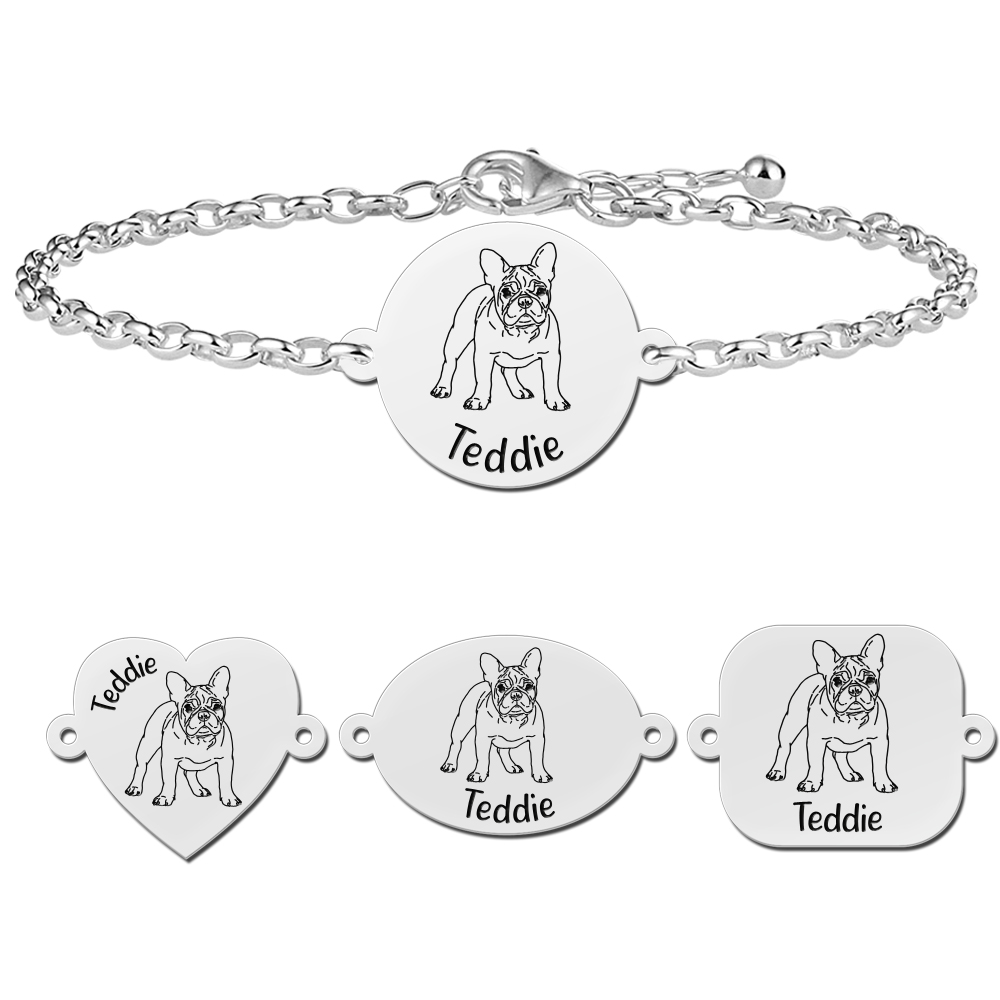 Zilveren armband Franse Bulldog