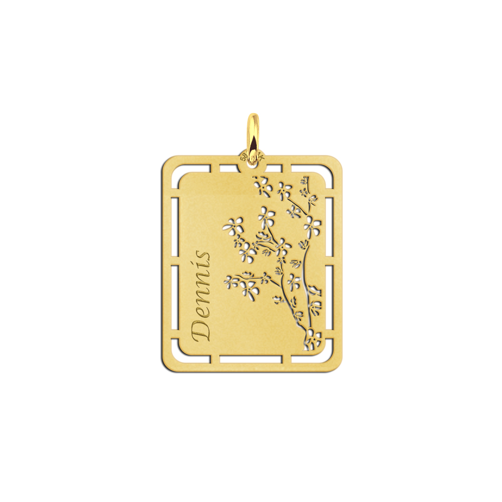 Gouden hanger met bloemenmotief en naamgravure
