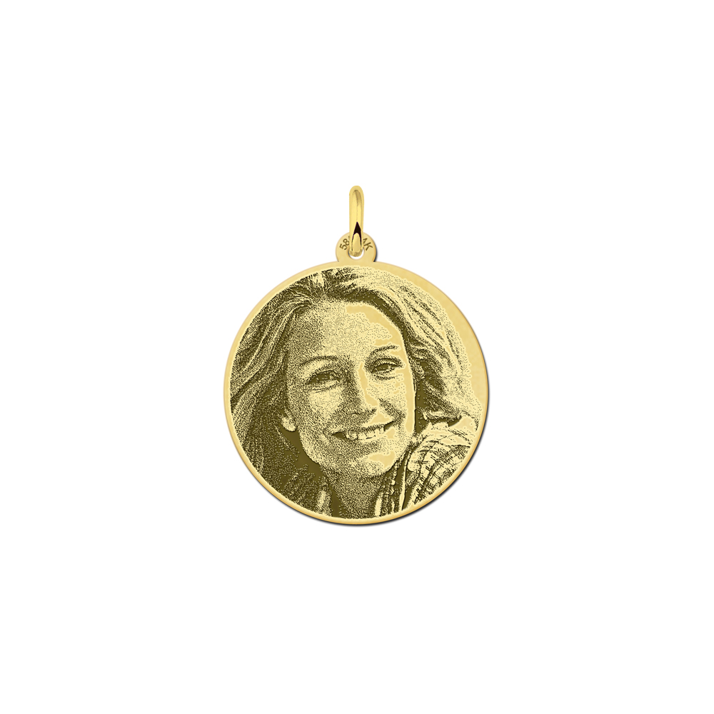 Hanger met foto gegraveerd goud en rond