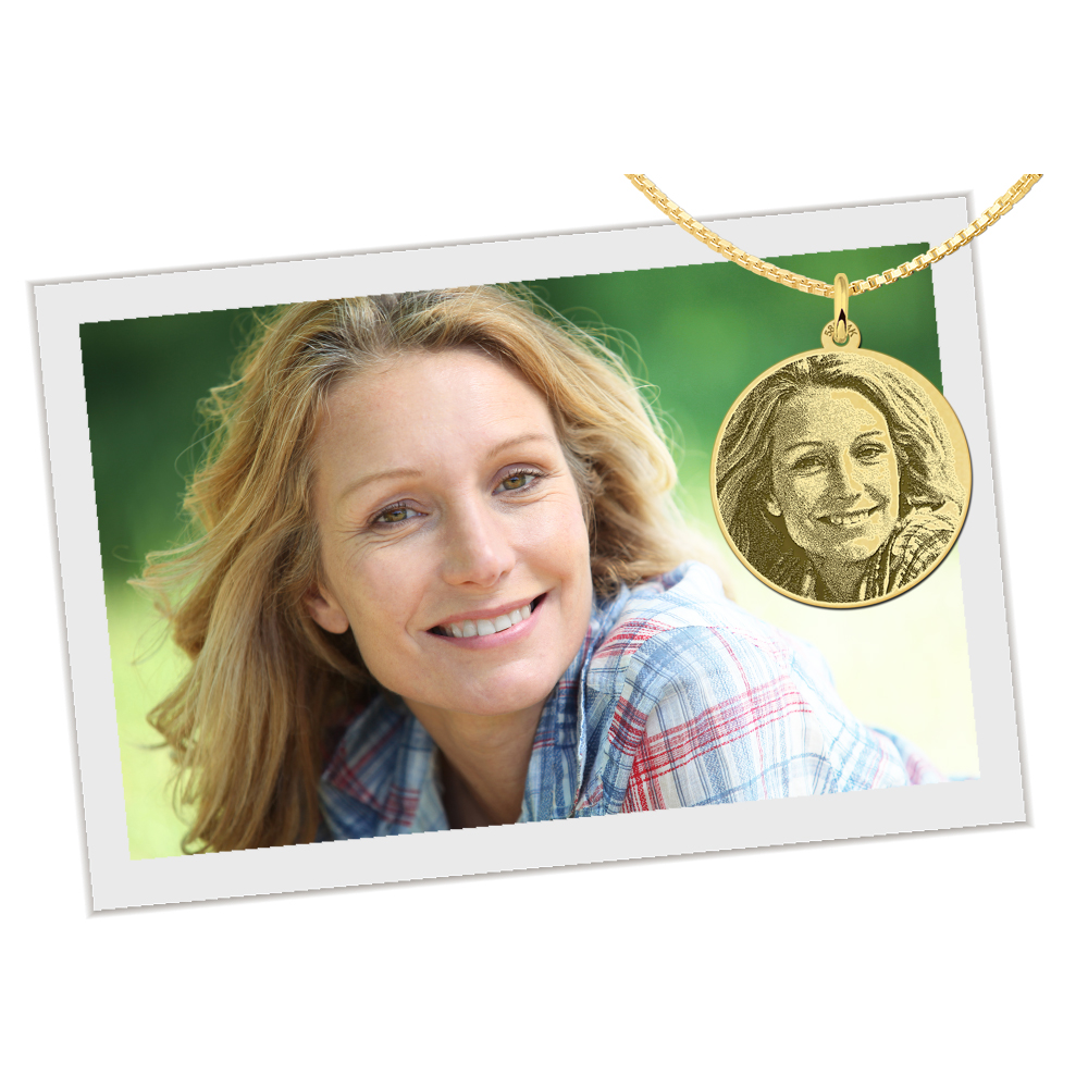 Hanger met foto gegraveerd goud en rond