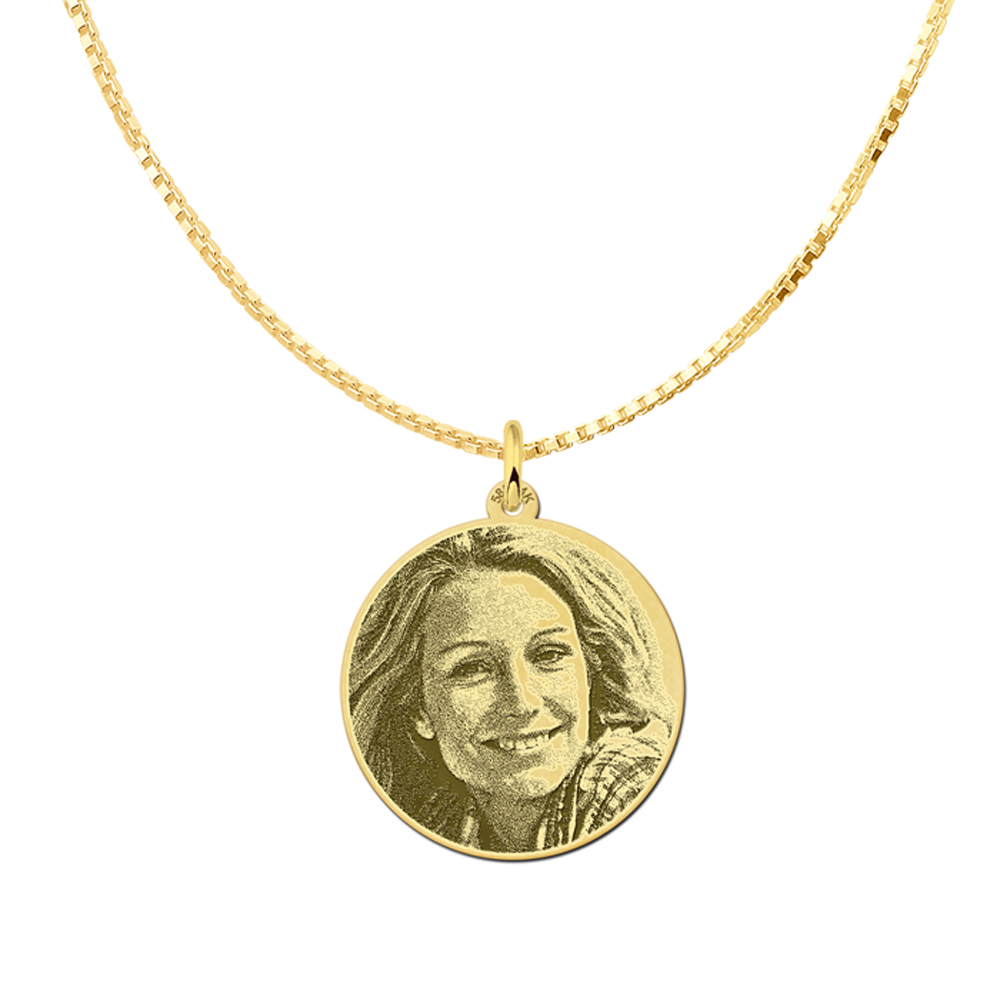 Hanger met foto gegraveerd goud en rond