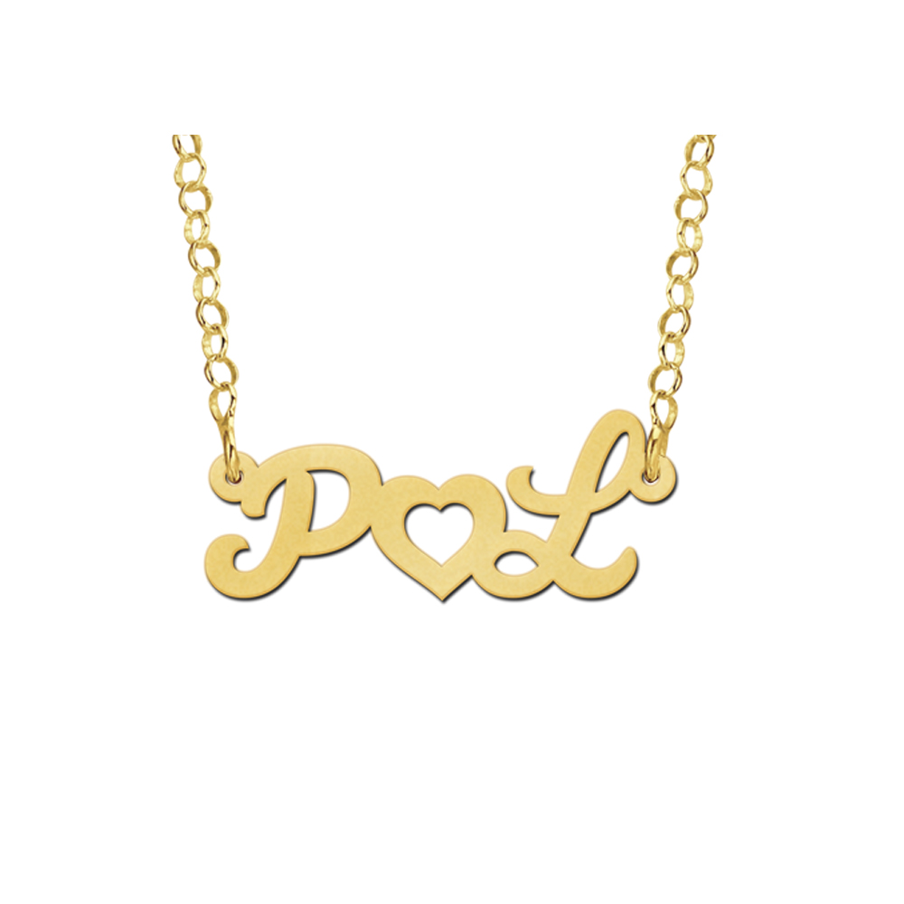 Vergulde naamketting initialen met hart Vergulde naamketting initialen met hart