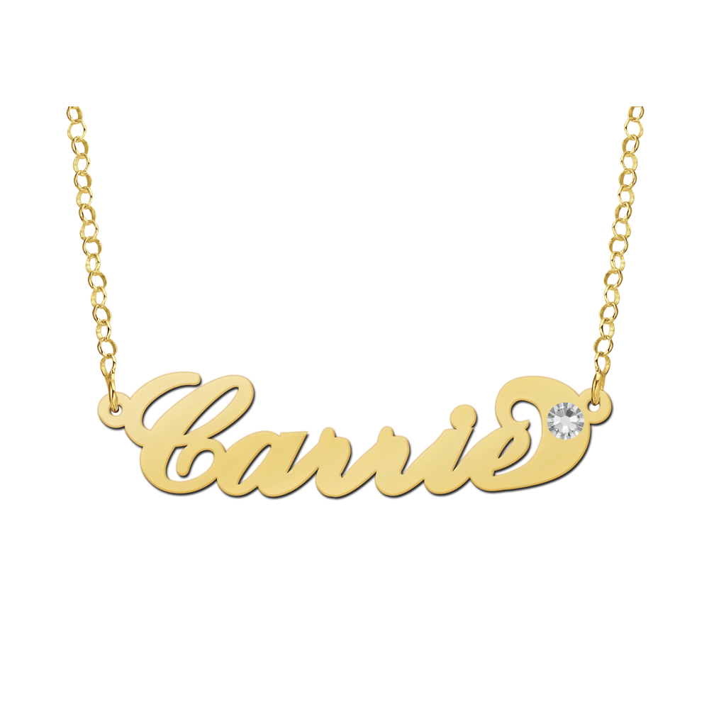 Gouden naam ketting Carrie style zirkonia Gouden naam ketting Carrie style zirkonia