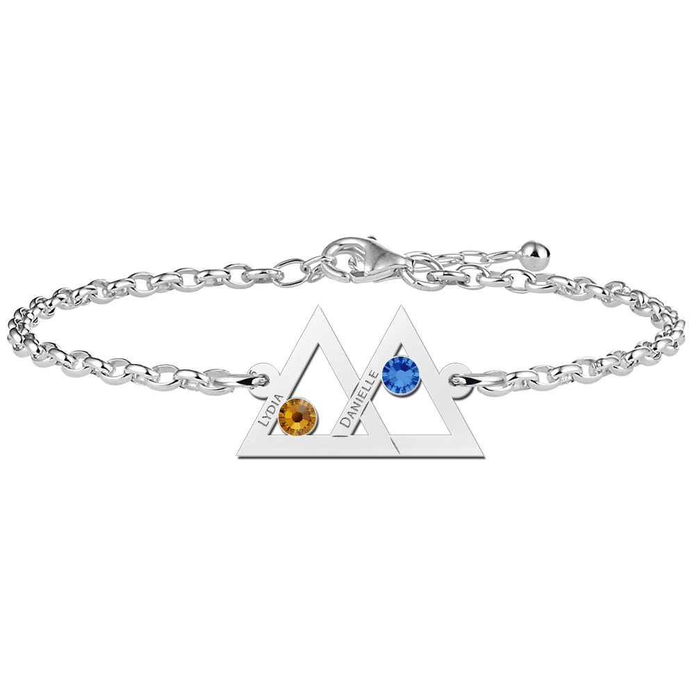 Moeder-dochter-armband zilver 2 driehoeken en geboortesteen